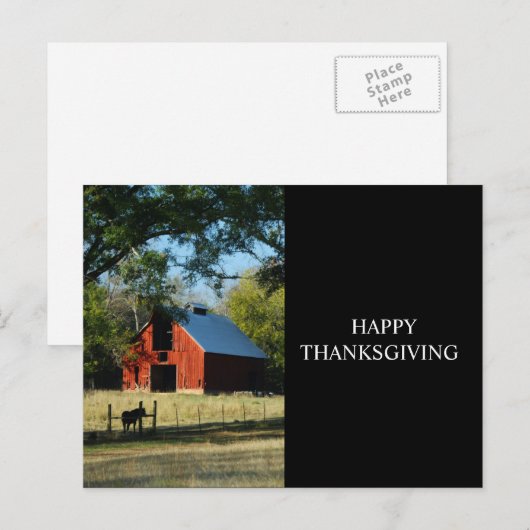 Gelukkige Thanksgiving - Rood Schuur en Paard Feestdagenkaart (Voorkant / Achterkant)