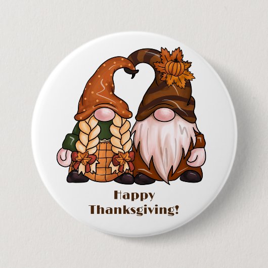 Gelukkige Thanksgiving Scandinavische Gnomen Ronde Button 7,6 Cm (Voorkant)
