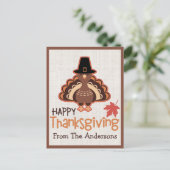Gelukkige Thanksgiving Schattigee Pelgrim Turkije Feestdagenkaart (Staand voorkant)