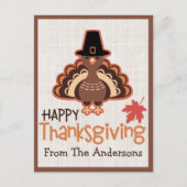 Gelukkige Thanksgiving Schattigee Pelgrim Turkije Feestdagenkaart (Voorkant)