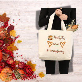 Gelukkige Thanksgiving, Vriendsgiving Monogram | Grote Tote Bag