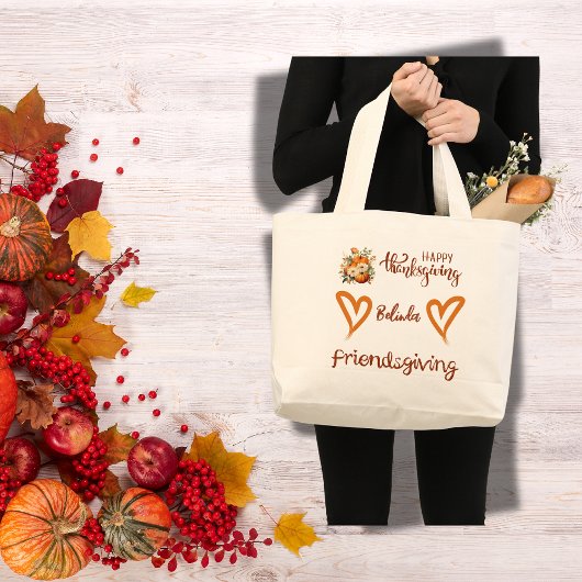 Gelukkige Thanksgiving, Vriendsgiving Monogram | Grote Tote Bag