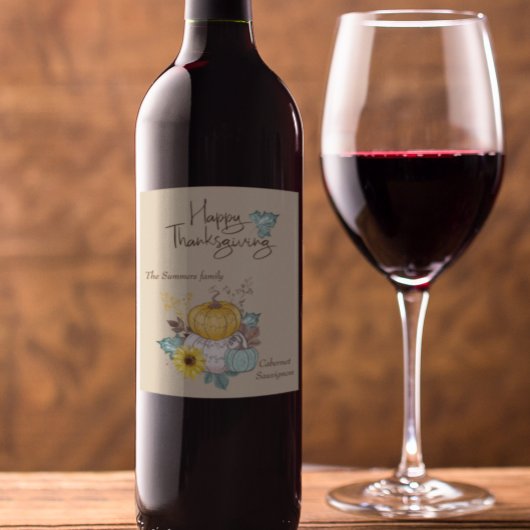 Gelukkige Thanksgiving Waterverf Pompoen Wijn Etiket