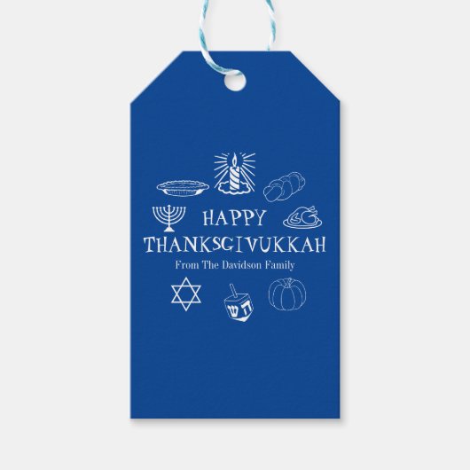 Gelukkige Thanksgivukkah Thanksgiving Hanukkah cad Cadeaulabel (Voorkant)