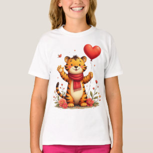 Gelukkige Tijger Die Een Hartballon Vasthoudt T-shirt