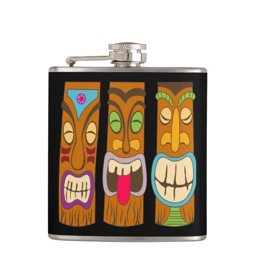 Gelukkige Tiki beelden, Grappig Zwart Heupfles (Voorkant)