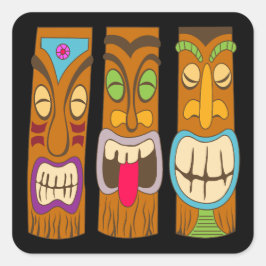 Gelukkige Tiki-standbeelden, Grappig Zwart Vierkante Sticker