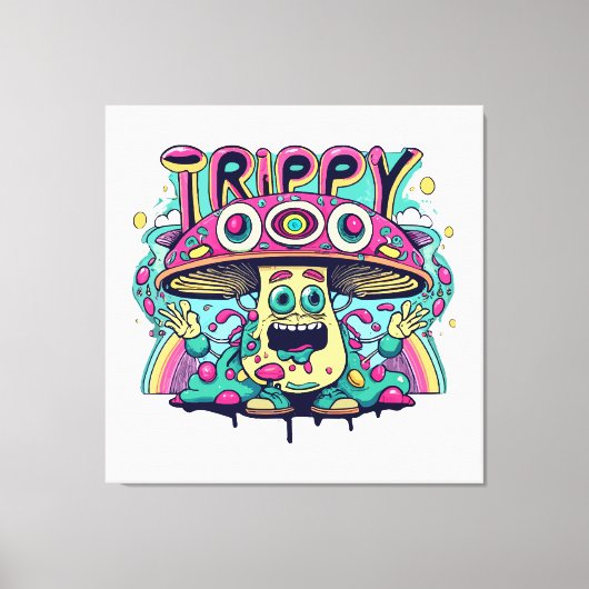 Gelukkige Trippy Paddenstoel Canvas Afdruk (Voorkant)