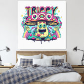 Gelukkige Trippy Paddenstoel Canvas Afdruk (Insitu (Slaapkamer))