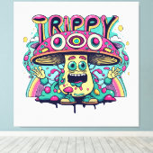Gelukkige Trippy Paddenstoel Canvas Afdruk (Insitu (Houten vloer))