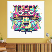 Gelukkige Trippy Paddenstoel Canvas Afdruk (Insitu (Woonkamer))