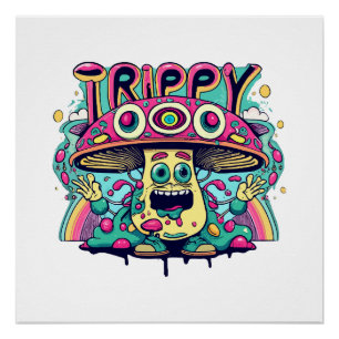 Gelukkige Trippy Paddenstoel Perfect Poster