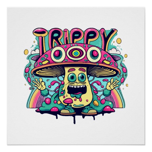 Gelukkige Trippy Paddenstoel Perfect Poster (Voorkant)