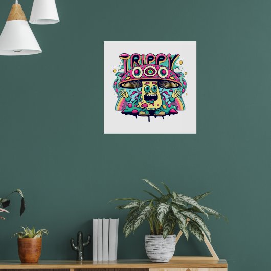 Gelukkige Trippy Paddenstoel Poster (Woonkamer 1)