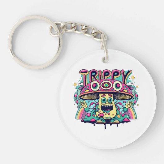 Gelukkige Trippy Paddenstoel Sleutelhanger (Voorkant)