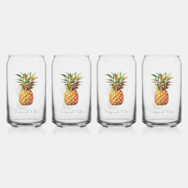 Gelukkige tropische ananas blikvorm glas