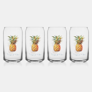 Gelukkige tropische ananas blikvorm glas