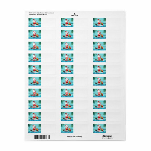 Gelukkige Tropische Kerstman Etiket (Full Sheet)