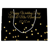 Gelukkige Trouwdag Zwarte en Gouden Confetti Cadea Large Cadeautasje (Voorkant)