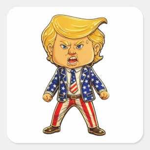 Gelukkige Trump Revers Speld Chibi Cartoon Patriot Vierkante Sticker