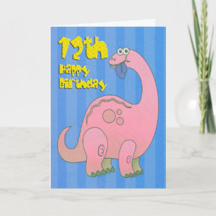 Gelukkige Twaalfde Verjaardag Roze Dinosaurus Kaart