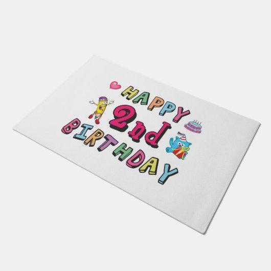 Gelukkige tweede verjaardag. 2 jaar per dag. deurmat (Schuin)