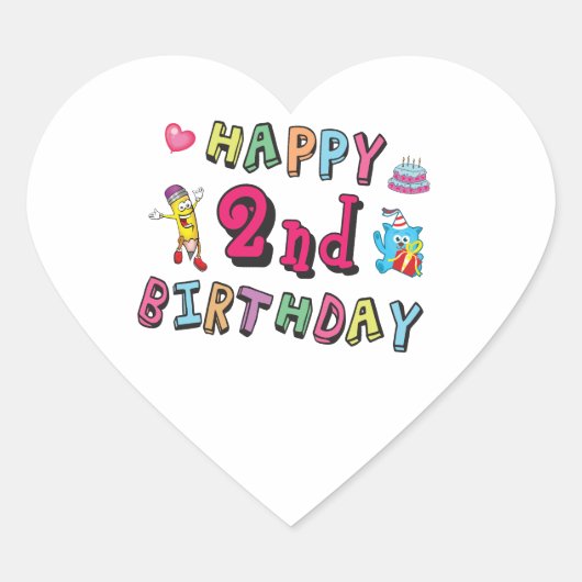 Gelukkige tweede verjaardag. 2 jaar per dag. hart sticker (Voorkant)