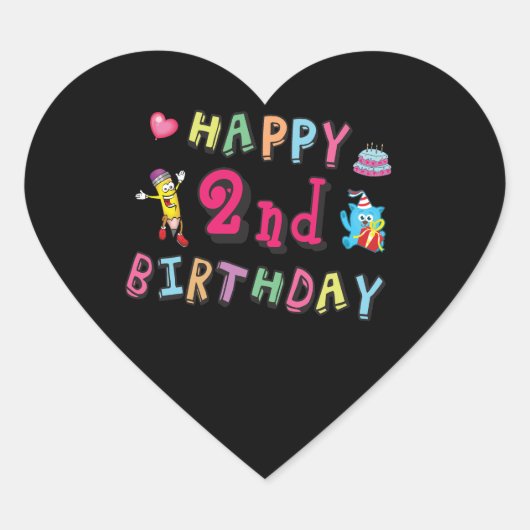 Gelukkige tweede verjaardag. 2 jaar per dag. hart sticker (Voorkant)