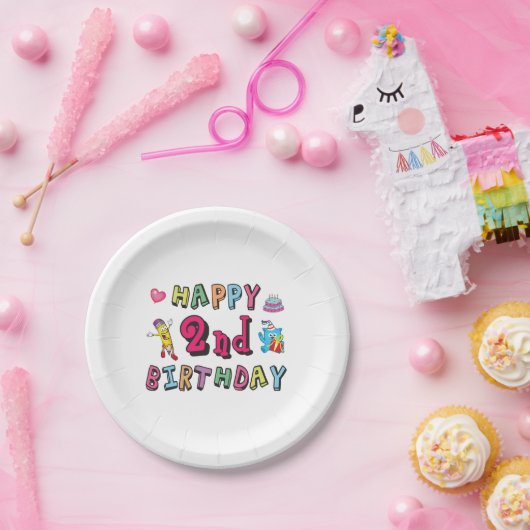 Gelukkige tweede verjaardag. 2 jaar per dag. papieren bordje (Feest)