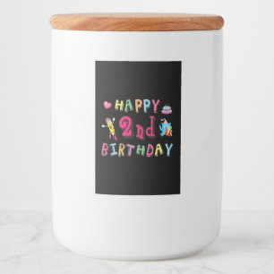 Gelukkige tweede verjaardag. 2 jaar per dag. voedselcontainer etiket