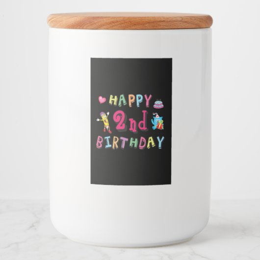 Gelukkige tweede verjaardag. 2 jaar per dag. voedselcontainer etiket (Voorkant)