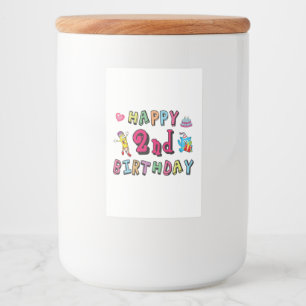 Gelukkige tweede verjaardag. 2 jaar per dag. voedselcontainer etiket