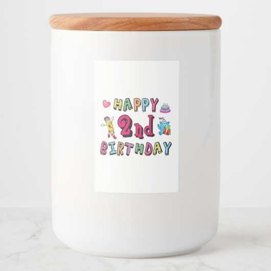 Gelukkige tweede verjaardag. 2 jaar per dag. voedselcontainer etiket (Voorkant)