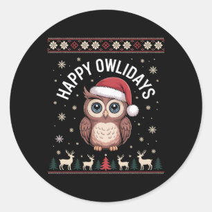 Gelukkige Uilidagen Kerstmis Uil Kerstman Mutse Re Ronde Sticker