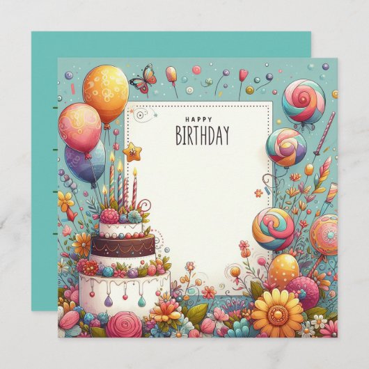 Gelukkige uitnodiging van het verjaardagsfeestje e (Voorkant / Achterkant)