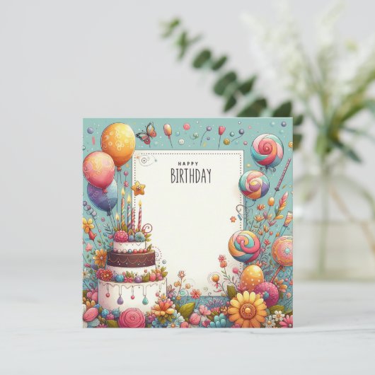 Gelukkige uitnodiging van het verjaardagsfeestje e (Staand voorkant)