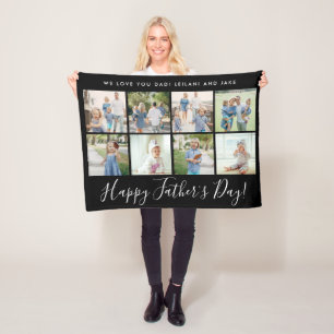 Gelukkige Vaderdag 8 Aangepaste foto's zwart Fleece Deken