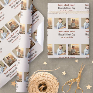 Gelukkige Vaderdag Aangepaste Foto Crème Terracott Cadeaupapier