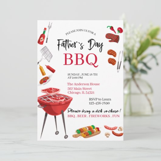Gelukkige vaderdag bbq waterverf Uitnodiging (Staand voorkant)