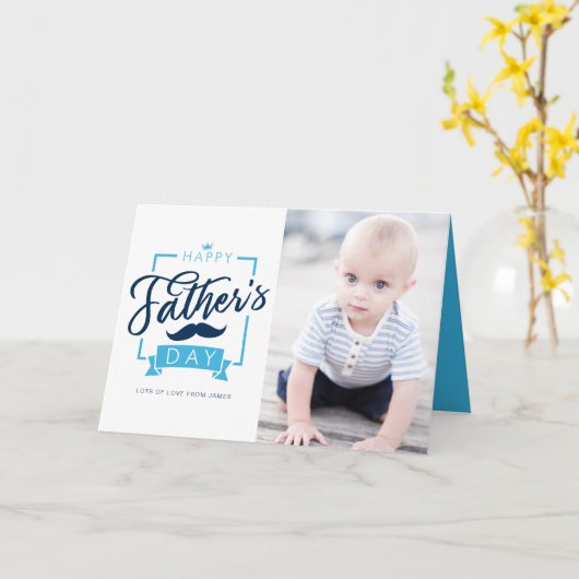 Gelukkige Vaderdag Blauwe Typografie Foto Kaart (Gele Bloem)