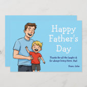 Gelukkige Vaderdag Cartoon Vader & Zoon Blauw Feestdagenkaart (Voorkant / Achterkant)