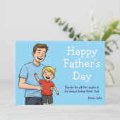 Gelukkige Vaderdag Cartoon Vader & Zoon Blauw Feestdagenkaart (Staand voorkant)