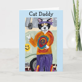 Gelukkige Vaderdag Cat Daddy Hippie Tuxedo Kat Kaart