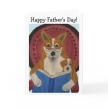 Gelukkige Vaderdag Corgi leest voor aan Puppy
