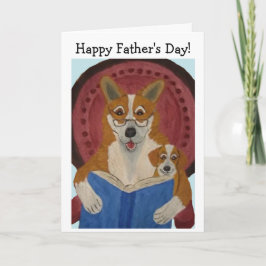 Gelukkige Vaderdag Corgi leest voor aan Puppy Kaart