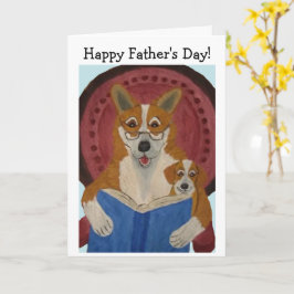 Gelukkige Vaderdag Corgi leest voor aan Puppy Kaart