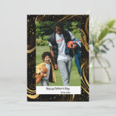 Gelukkige Vaderdag Foto Gouden Blad Swirls Modern Feestdagenkaart (Staand voorkant)