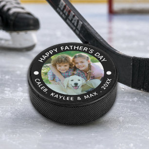Gelukkige Vaderdag Foto Jouw Kleur Hockey Puck