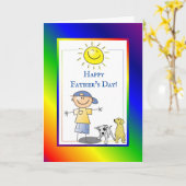 Gelukkige Vaderdag Jongen En Honden Kaart (Gele Bloem)