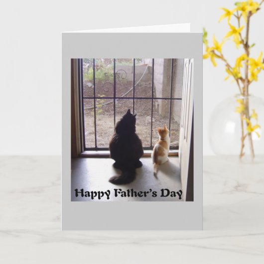 Gelukkige Vaderdag Kat en Kitten Kaart (Gele Bloem)
